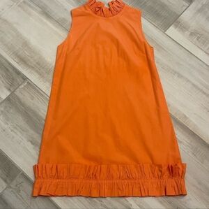 Elizabeth Wilson Dress Midi Size S Orange Invisible Zipper At Back Ruffles